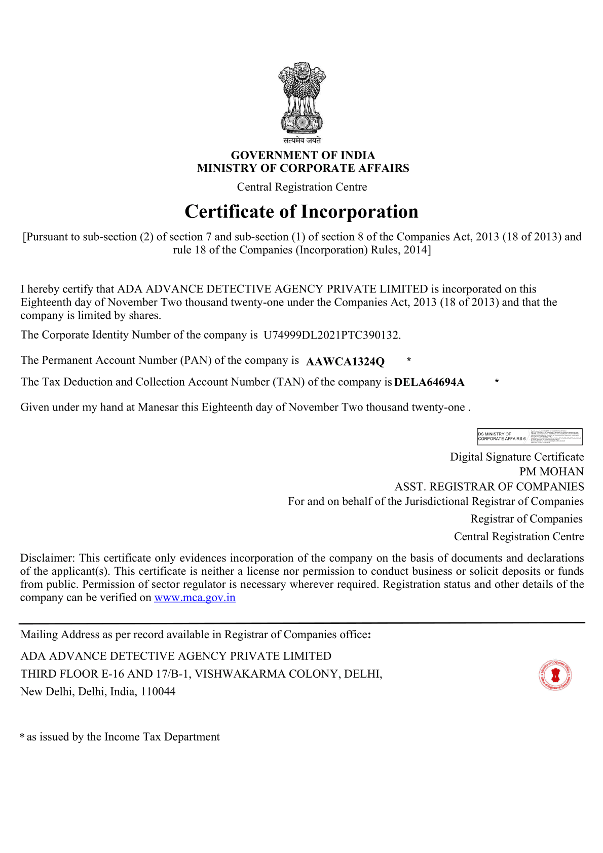 Certificate of Incorporation