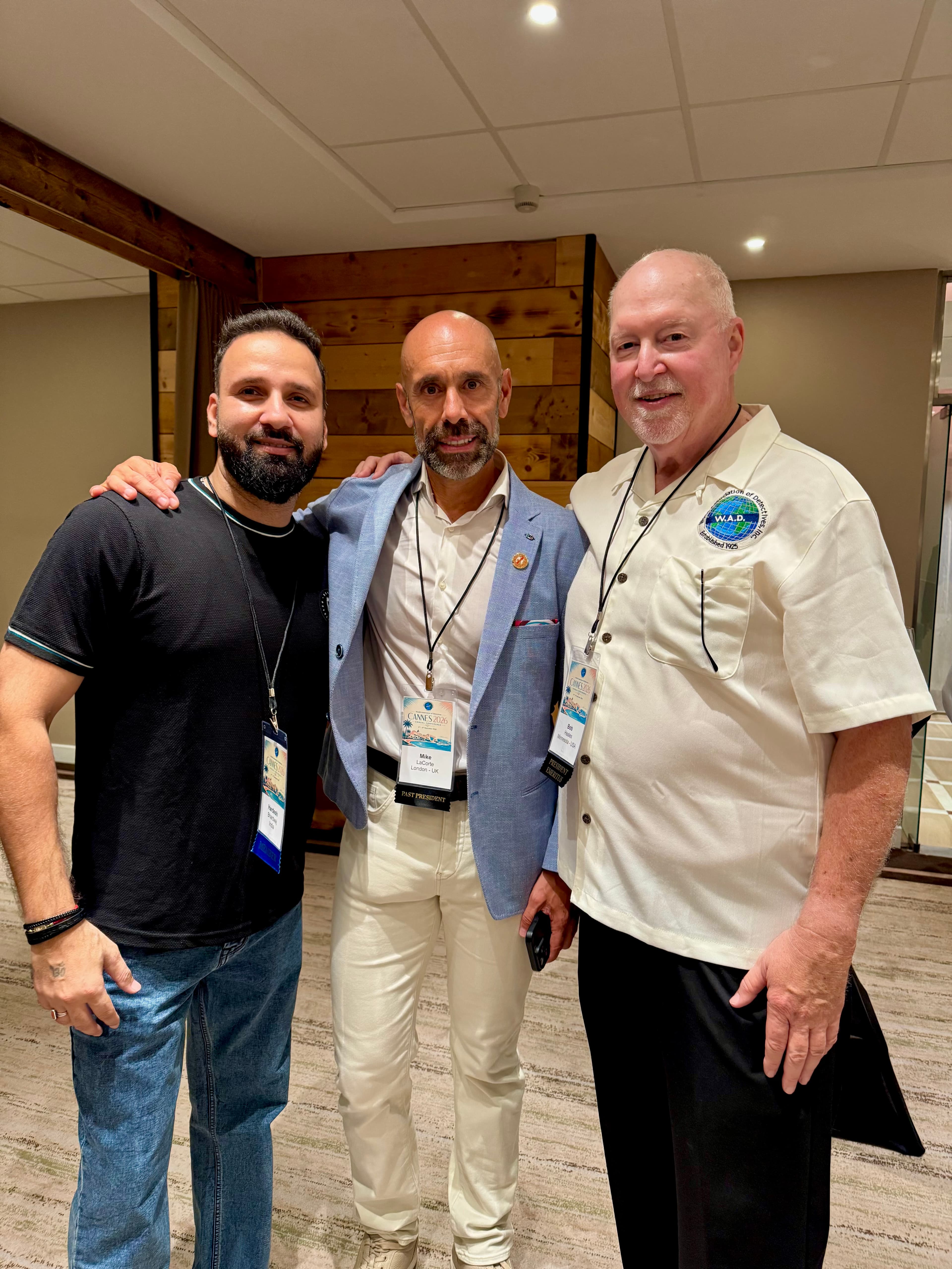 Hardesh Bhardwaj with Mike LaCorte (Past President) and Bob Heales (President Emeritus), World Association of Detectives